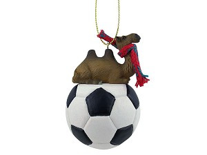 Camel Bactrian on Soccer Ball Christmas Ornament – Hand-Painted Stone Resin