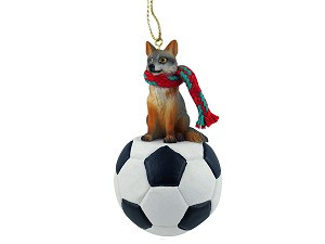 Gray Fox on Soccer Ball Christmas Ornament – Hand-Painted Stone Resin