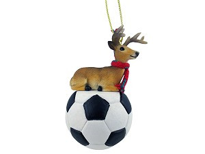 Deer Buck on Soccer Ball Christmas Ornament – Hand-Painted Stone Resin