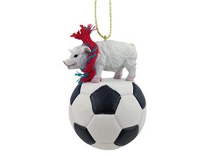 Pink Pig on Soccer Ball Christmas Ornament – Hand-Painted Stone Resin