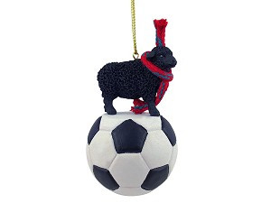 Black Sheep on Soccer Ball Hanging Ornament – Hand-Painted Stone Resin