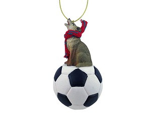 Coyote on Soccer Ball Christmas Ornament – Hand-Painted Stone Resin