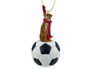 Cheetah on Soccer Ball Hanging Ornament – Hand-Painted Stone Resin