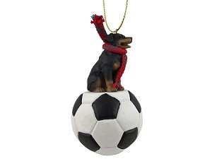 Rottweiler Dog on Soccer Ball Christmas Ornament – Hand-Painted Stone Resin