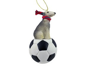 Bedlington Terrier Dog on Soccer Ball Christmas Ornament – Hand-Painted Stone Resin