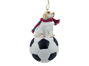 Clumber Spaniel Dog on Soccer Ball Christmas Ornament – Hand-Painted Stone Resin