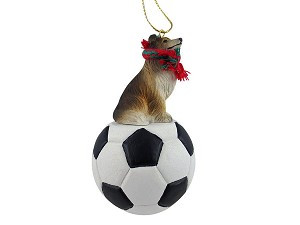 Sable Collie Dog on Soccer Ball Christmas Ornament – Hand-Painted Stone Resin