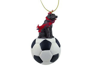 Chocolate Labrador Retriever Dog on Soccer Ball Christmas Ornament – Hand-Painted Stone Resin