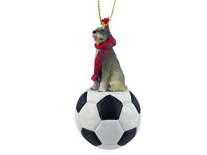 Irish Wolfhound Dog on Soccer Ball Christmas Ornament – Hand-Painted Stone Resin