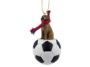 Rhodesian Ridgeback Dog on Soccer Ball Christmas Ornament – Hand-Painted Stone Resin
