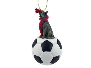 Blue Australian Cattle Dog on Soccer Ball Christmas Ornament – Hand-Painted Stone Resin