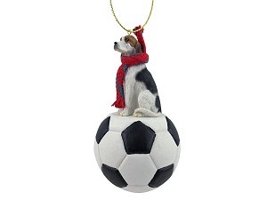 American Foxhound Dog on Soccer Ball Christmas Ornament – Hand-Painted Stone Resin