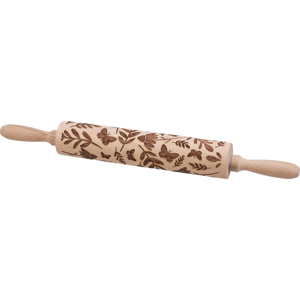 Wooden Embossing Rolling Pin - Butterfly Floral Design - 17x2 Cottage Collection from Primitives by Kathy