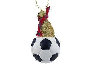 Soft Coated Wheaten Terrier Dog on Soccer Ball Christmas Ornament – Hand-Painted Stone Resin