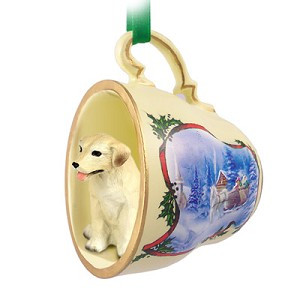 Yellow Labrador Retriever Dog in Sleigh Ride Tea Cup Christmas Ornament – Hand-Painted Stone Resin