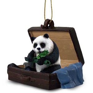 Panda in Travel Suitcase Christmas Ornament – Hand-Painted Stone Resin