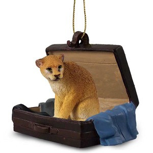 Cougar in Travel Suitcase Hanging Ornament – Hand-Painted Stone Resin