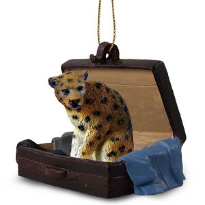 Leopard in Travel Suitcase Hanging Ornament – Hand-Painted Stone Resin