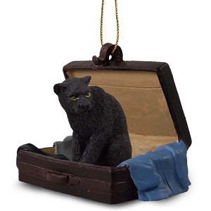 Panther in Travel Suitcase Hanging Ornament – Hand-Painted Stone Resin