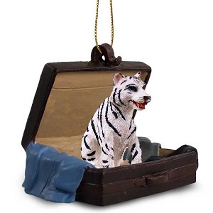 White Tiger in Travel Suitcase Hanging Ornament – Hand-Painted Stone Resin
