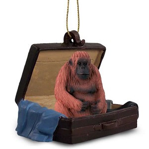 Orangutan in Travel Suitcase Hanging Ornament – Hand-Painted Stone Resin