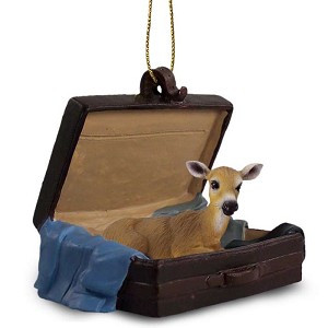 Deer Doe in Travel Suitcase Hanging Ornament – Hand-Painted Stone Resin