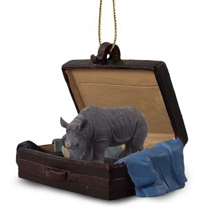 Rhinoceros in Travel Suitcase Hanging Ornament – Hand-Painted Stone Resin