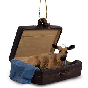 Guernsey Cow in Travel Suitcase Hanging Ornament – Hand-Painted Stone Resin