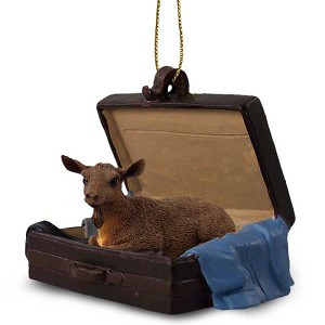 Brown Goat in Travel Suitcase Hanging Ornament – Hand-Painted Stone Resin