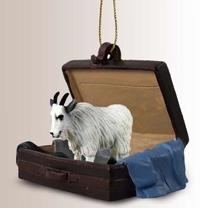Mountain Goat in Travel Suitcase Hanging Ornament – Hand-Painted Stone Resin