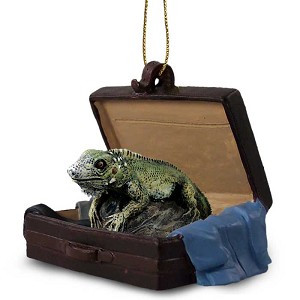 Iguana in Travel Suitcase Hanging Ornament – Hand-Painted Stone Resin