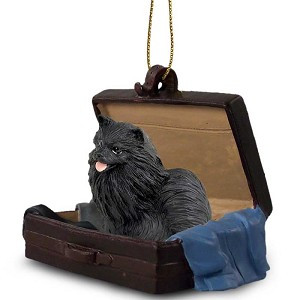 Black Pomeranian Dog in Travel Suitcase Hanging Ornament – Hand-Painted Stone Resin