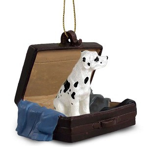 Harlequin Uncropped Ears Great Dane Dog in Travel Suitcase Hanging Ornament