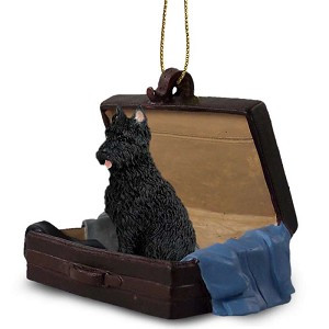 Bouvier Des Flandres Dog in Travel Suitcase Hanging Ornament – Hand-Painted Stone Resin
