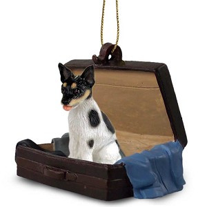 Rat Terrier Dog in Travel Suitcase Hanging Ornament – Hand-Painted Stone Resin