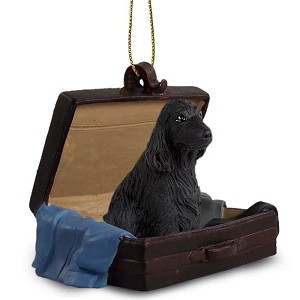 Black English Cocker Spaniel Dog in Travel Suitcase Hanging Ornament – Hand-Painted Stone Resin