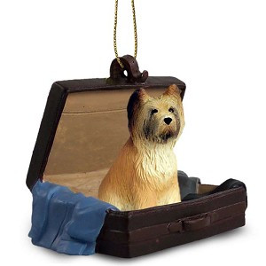 Briard Dog in Travel Suitcase Hanging Ornament – Hand-Painted Stone Resin