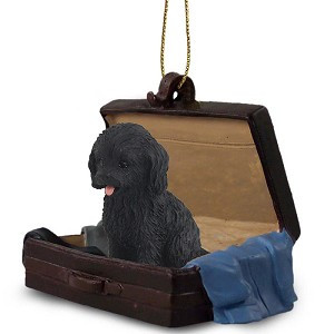 Black Cockapoo Dog in Travel Suitcase Hanging Ornament – Hand-Painted Stone Resin
