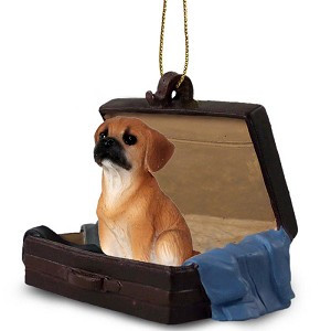 Puggle Dog in Travel Suitcase Hanging Ornament – Hand-Painted Stone Resin