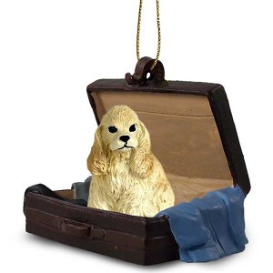 Blonde Cocker Spaniel Dog in Travel Suitcase Hanging Ornament – Hand-Painted Stone Resin