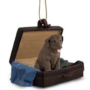Chocolate Labrador Retriever Dog in Travel Suitcase Hanging Ornament – Hand-Painted Stone Resin