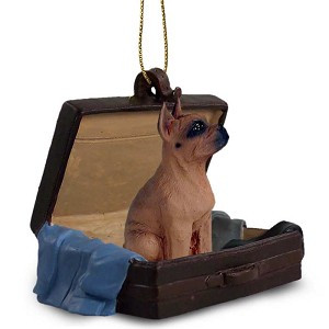 Tawny Boxer Dog in Travel Suitcase Hanging Ornament – Hand-Painted Stone Resin