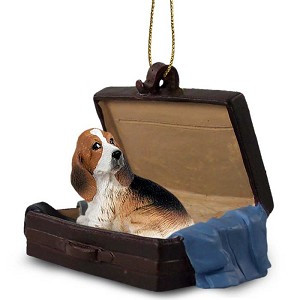 Basset Hound Dog in Travel Suitcase Hanging Ornament – Hand-Painted Stone Resin