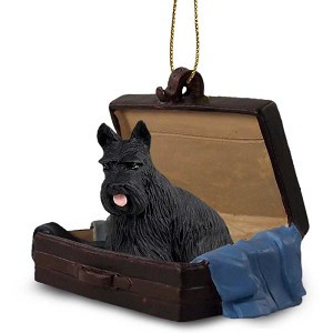 Scottish Terrier Dog in Travel Suitcase Hanging Ornament – Hand-Painted Stone Resin