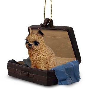 Red Brussels Griffon Dog in Travel Suitcase Hanging Ornament – Hand-Painted Stone Resin