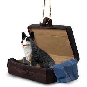 Cardigan Welsh Corgi Dog in Travel Suitcase Hanging Ornament – Hand-Painted Stone Resin