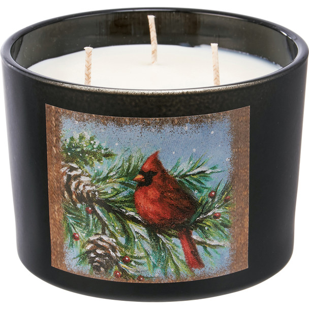 Matte Black Jar Candle - Winter Cardinal In Snowy Pines - Spruce Scent 14 Oz from Primitives by Kathy
