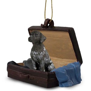 Black and white German Shorthaired Pointer Dog in Travel Suitcase Hanging Ornament