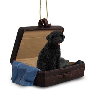 Portuguese Water Dog in Travel Suitcase Hanging Ornament – Hand-Painted Stone Resin