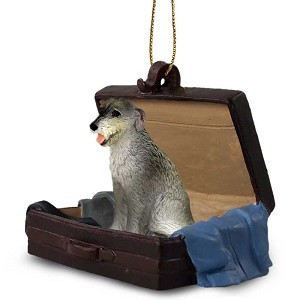 Irish Wolfhound Dog in Travel Suitcase Hanging Ornament – Hand-Painted Stone Resin